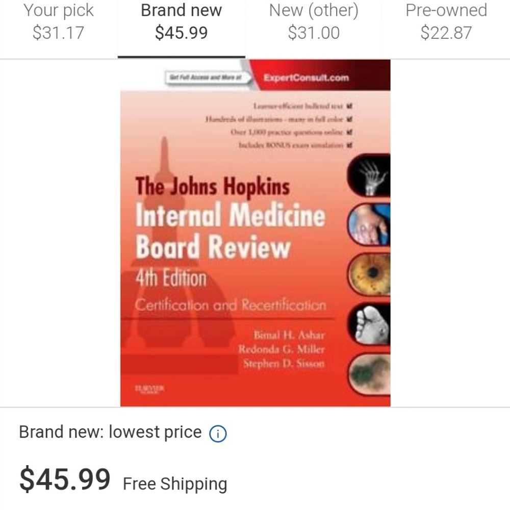 Like new Johns Hopkins Internal Medicine review 4t